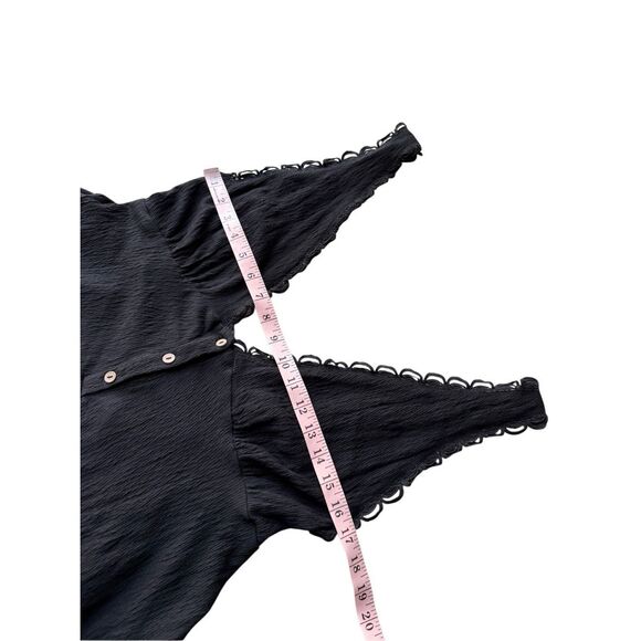 ASOS DESIGN button front lace trim swing cami romper in black Size 8 - Picture 10 of 11